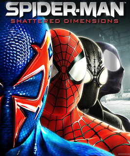 Four Spider-Man characters in red, blue and black suits on game cover art
