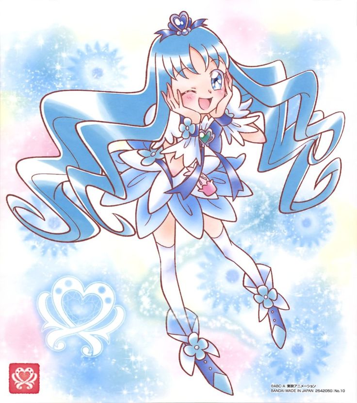 Anime illustration of Cure Marine, a blue-haired magical girl in white and blue outfit from Heartcatch Precure