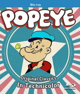 Popeye the Sailor cartoon character in a vintage Technicolor scene