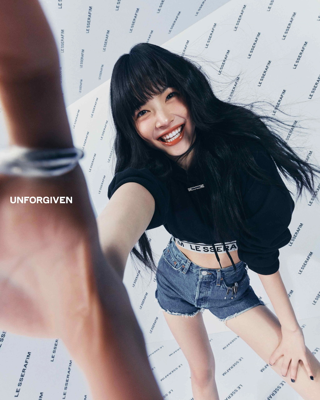 Le Sserafim Eunchae portrait in sage-toned Unforgiven concept styling