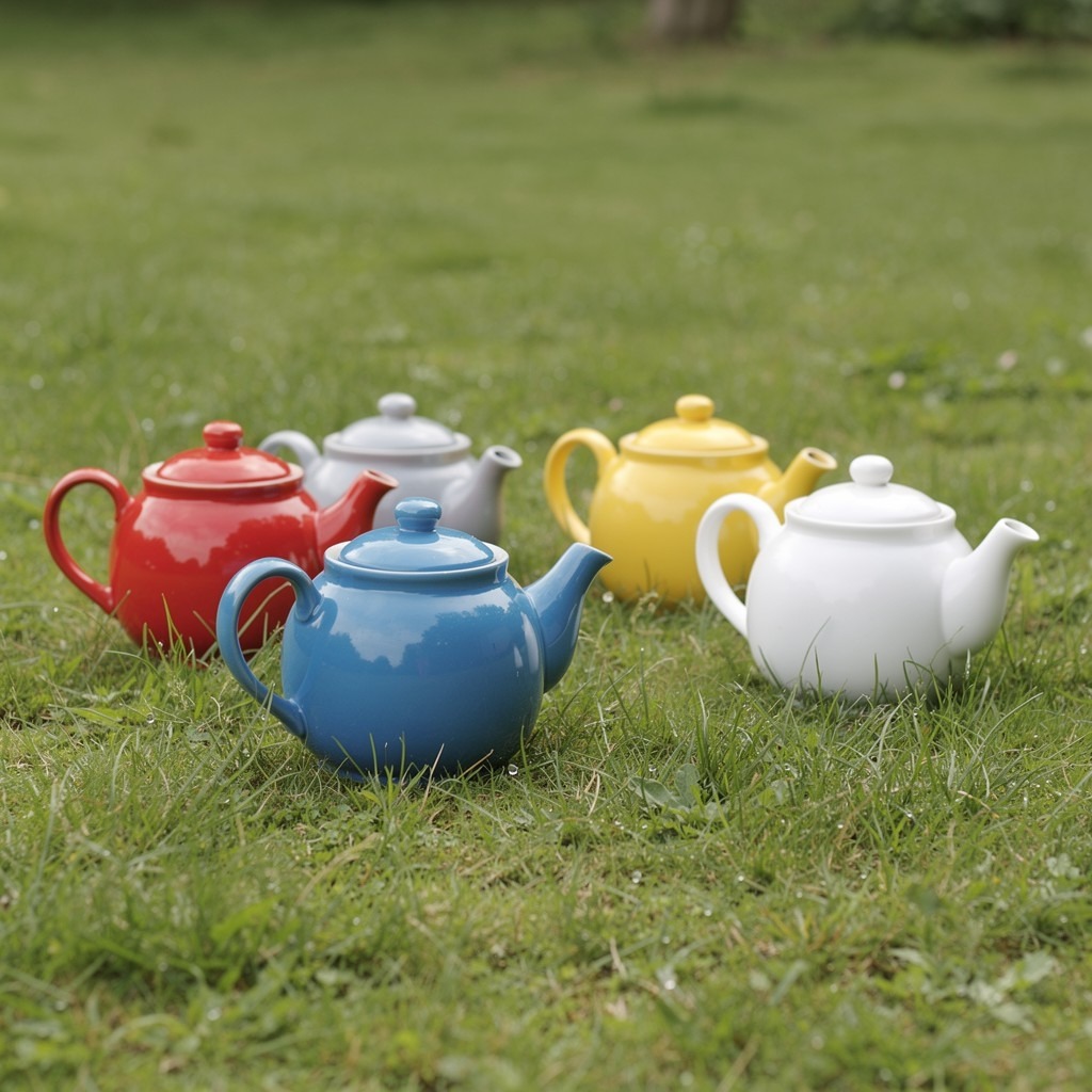 Colorful Teapots on Grass