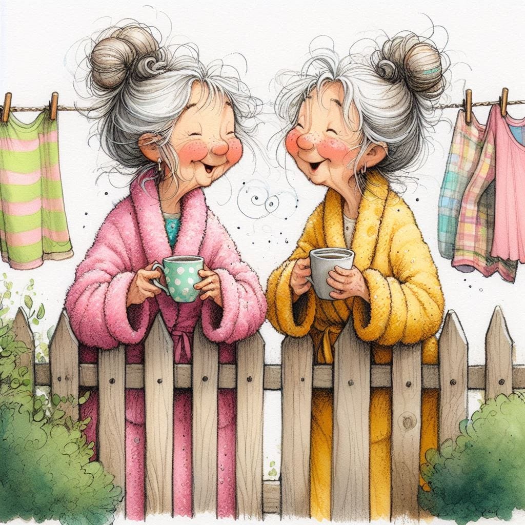 Old Ladies Chatting Over Fence