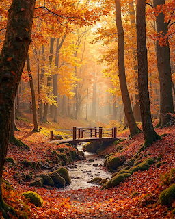 Autumn Forest Stream Bridge