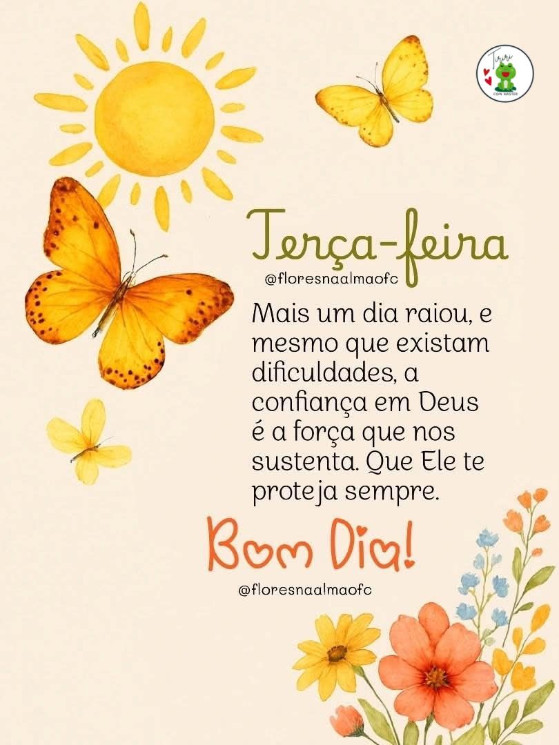 Portuguese good morning card with sun, butterflies, flowers and Bom Dia text