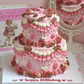 Vintage Pink Strawberry Birthday Cake