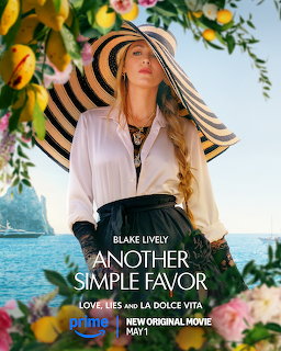 Movie poster of a woman in a striped sun hat standing by the sea with flowers in the foreground