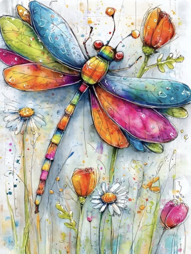 Colorful Dragonfly Watercolor