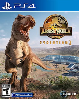 Jurassic World Evolution 2 PS4 game cover with T-rex and park logo