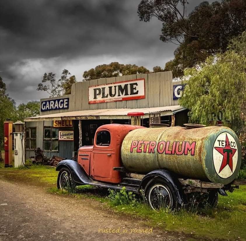 Vintage Gas Station with Truck