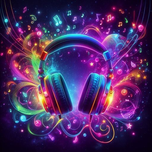Neon Headphones Art