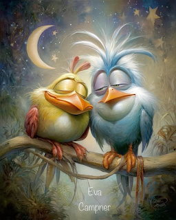 Cute Birds in Love at Night
