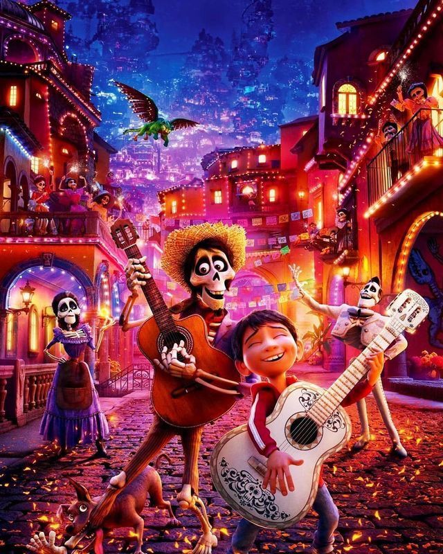 Fan art illustration inspired by Disney's Coco with colorful Day of the Dead theme