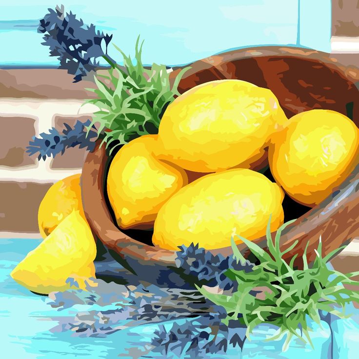 Rustic bowl of yellow lemons with herbs on a blue tabletop