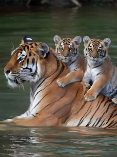 Tiger Family in Water