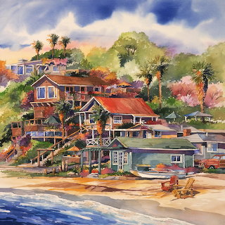 Coastal Village Watercolor