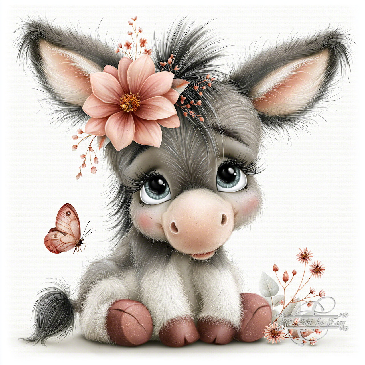 Cute Baby Donkey with Flowers