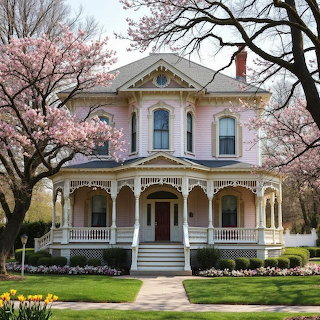 Victorian House with Blossoms