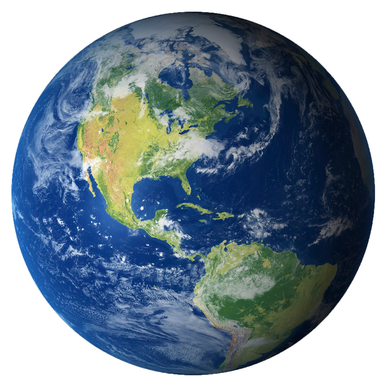 Planet Earth showing the Americas and white cloud patterns
