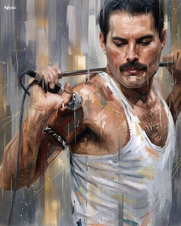 Portrait of Freddie Mercury, lead singer of Queen