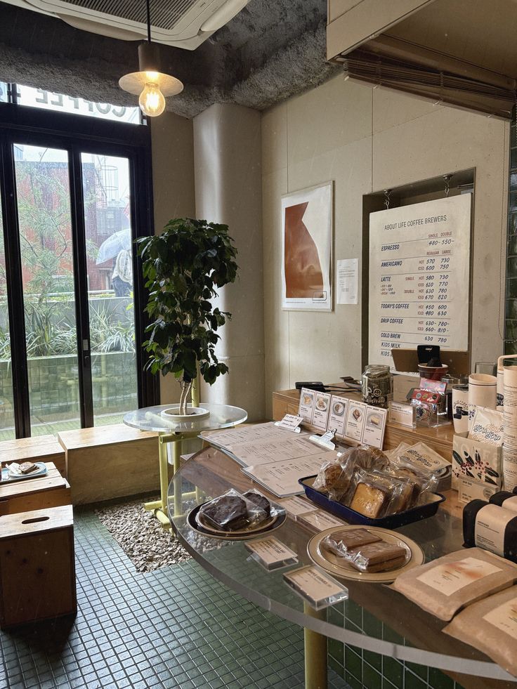 Interior of a cozy Japanese cafe with wooden decor and warm lighting