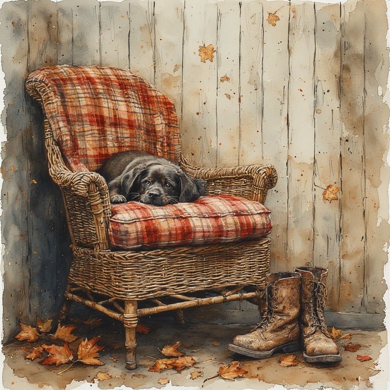Dog on Wicker Chair