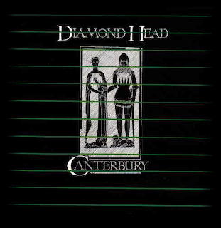 Black album cover with Diamond Head and Canterbury text and a central illustration of two standing figures