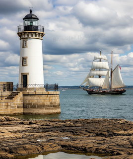 Lighthouse and Tall Ship