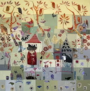 Woman Cats Birds Garden