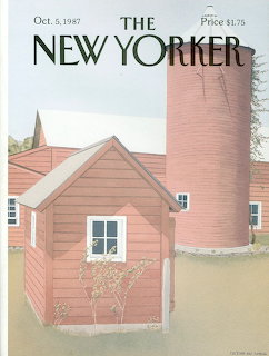 Illustration of red farm buildings and a tall silo standing in shallow floodwater