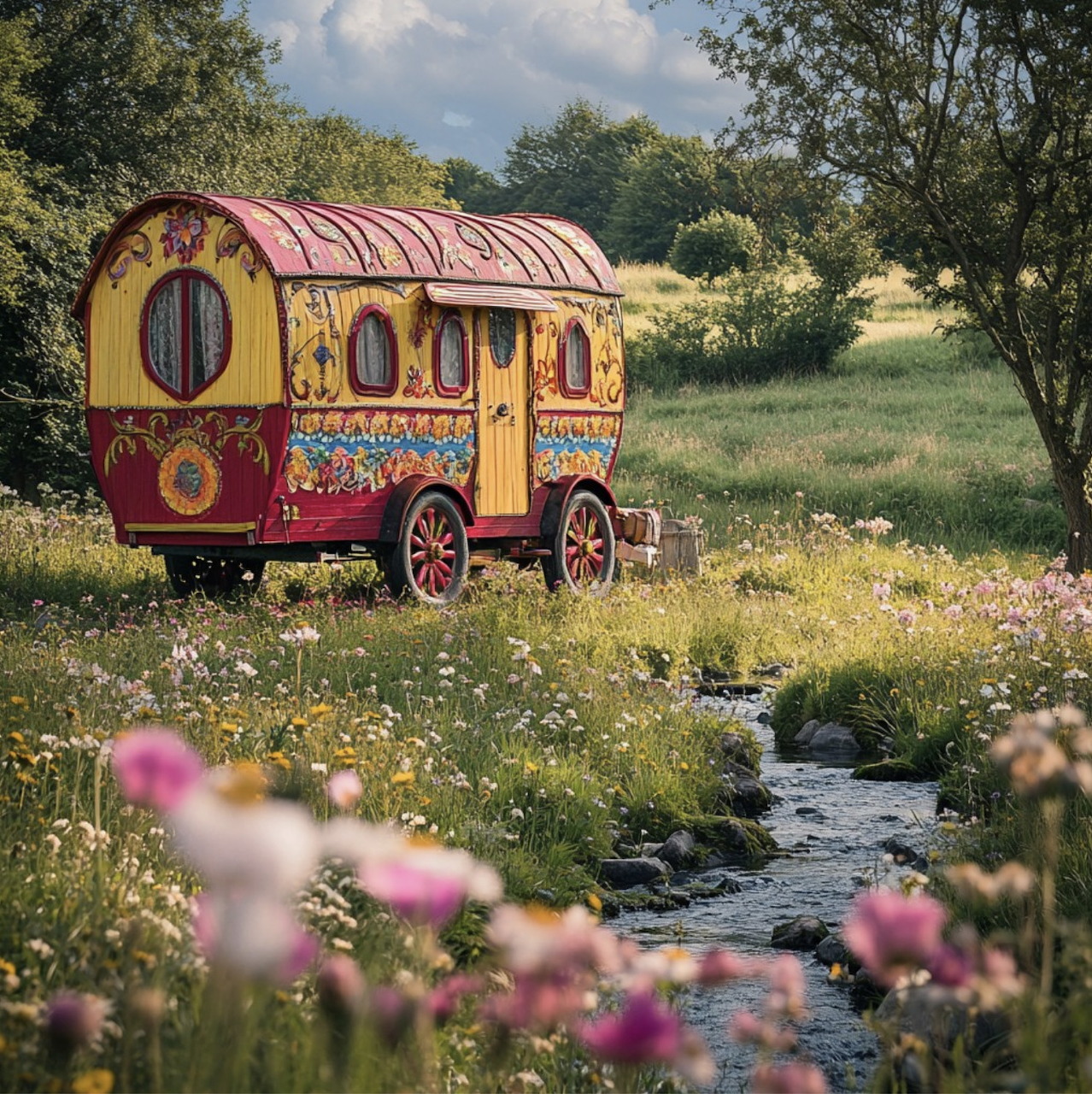 Gypsy Caravan by Stream