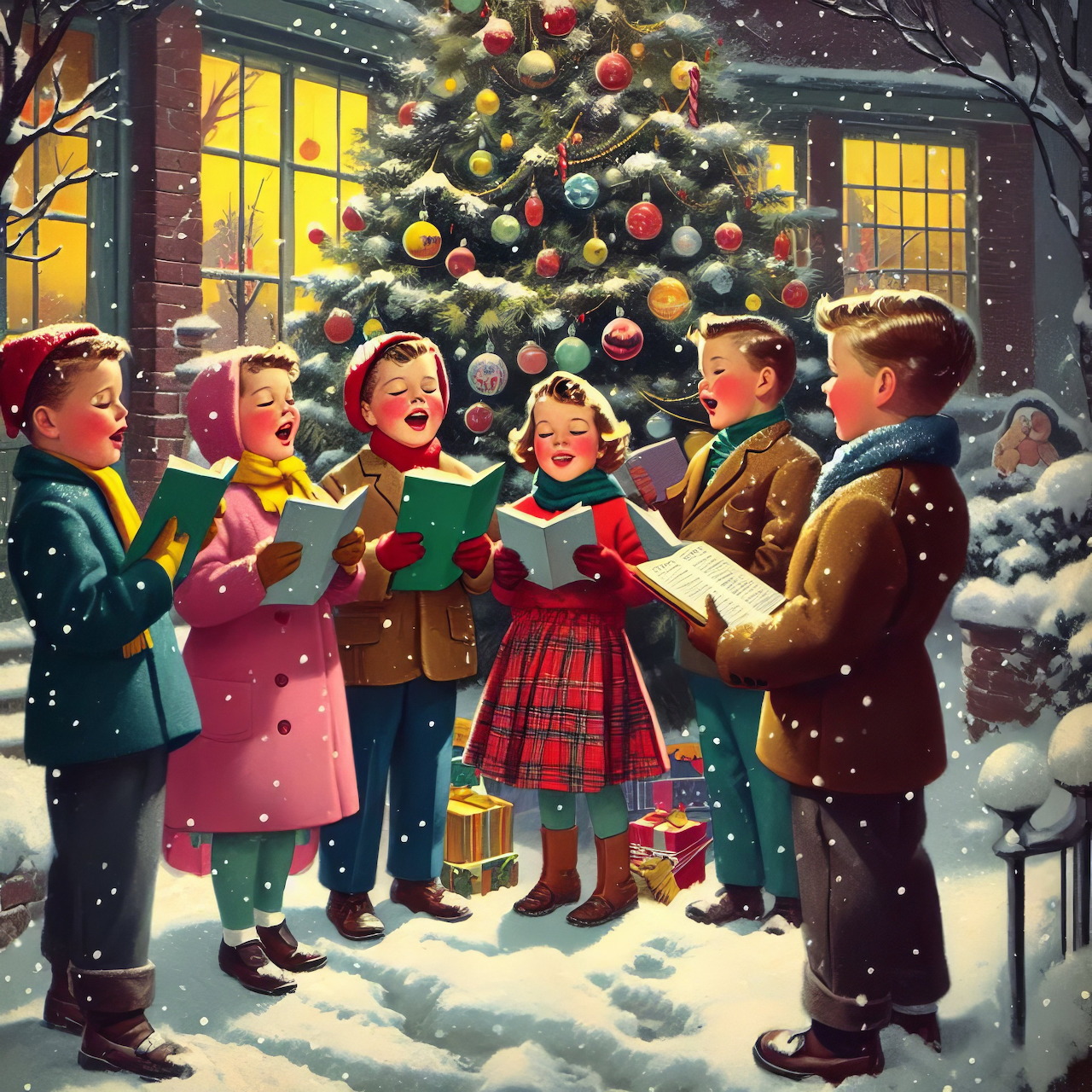 Vintage Christmas Carolers Scene