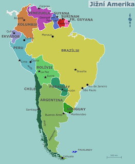 Colorful political map of South America with country borders and names