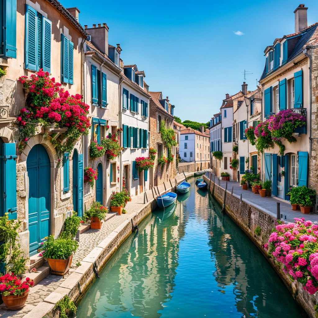 Colorful Canal Village Scene