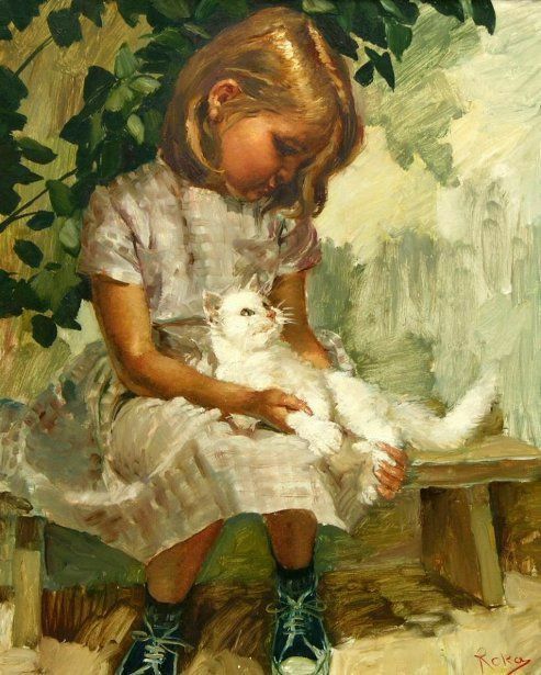 Girl with White Cat