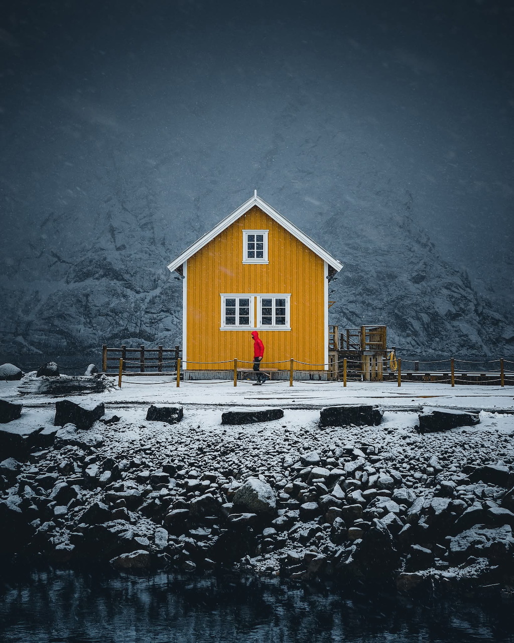 Yellow House in Snow