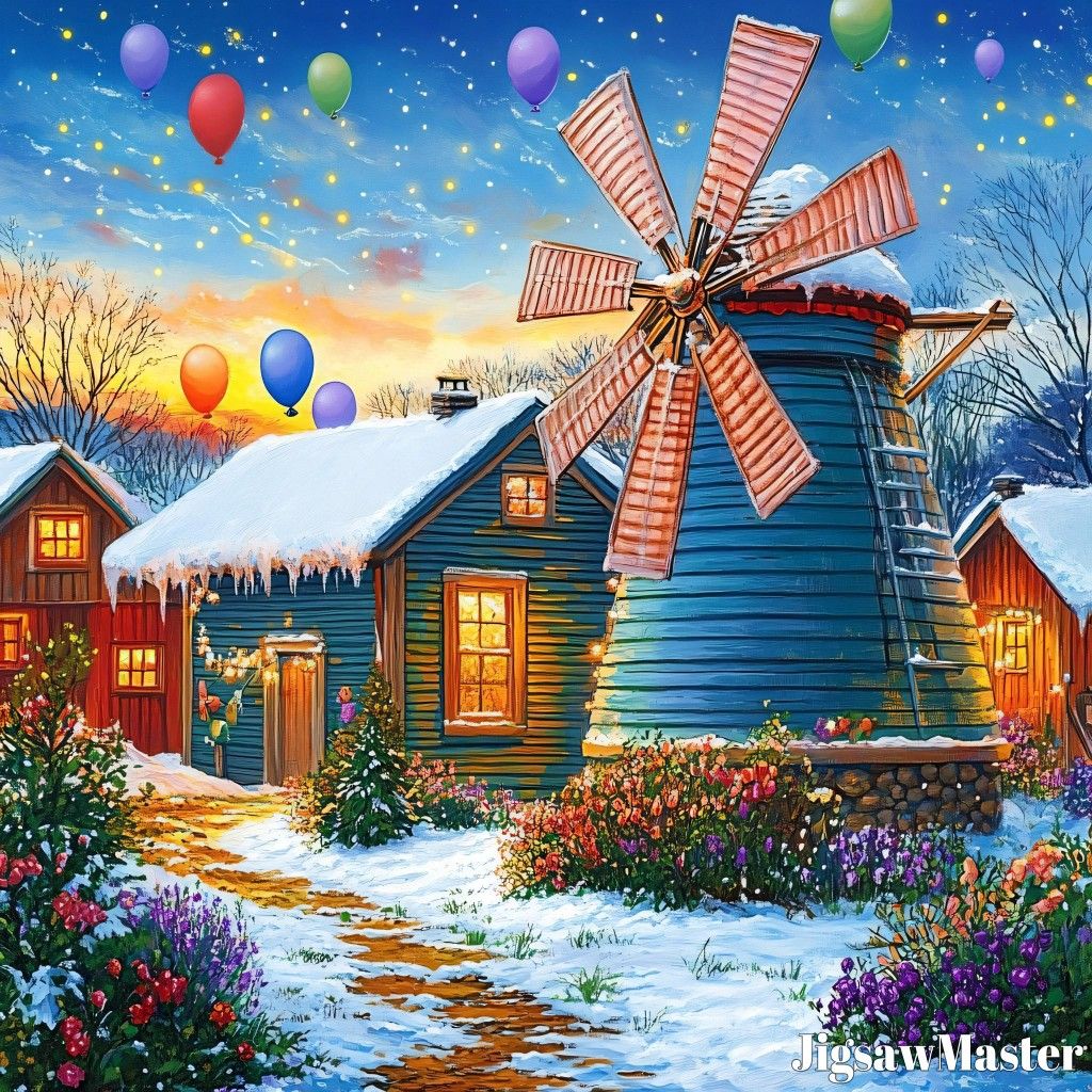 Winter Cottage Windmill