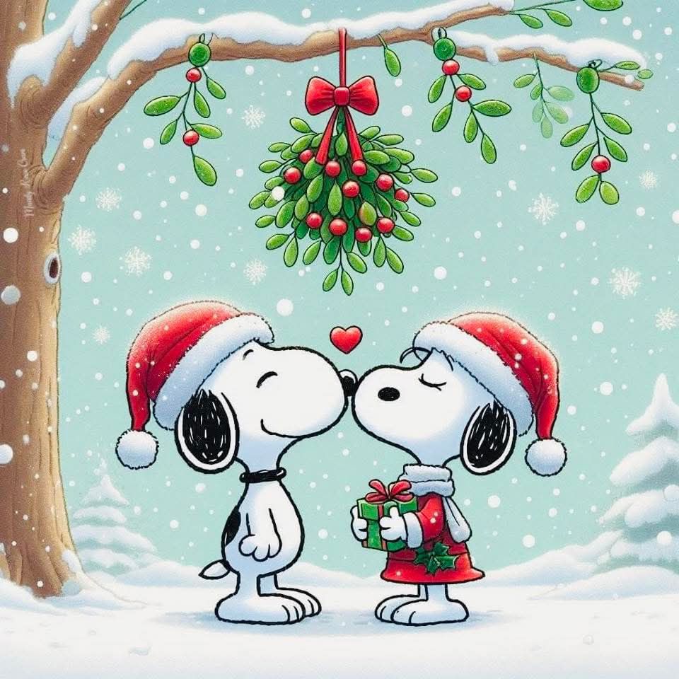 Snoopy Christmas Mistletoe Kiss