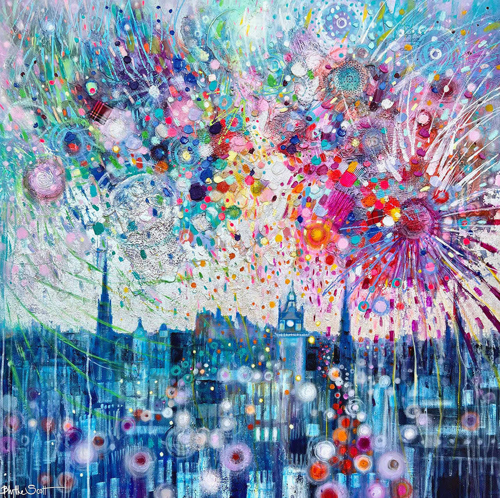 Abstract Fireworks City Skyline
