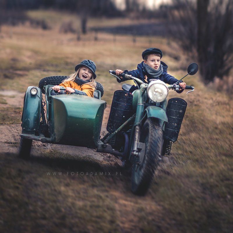 Children on Sidecar Motorcycle