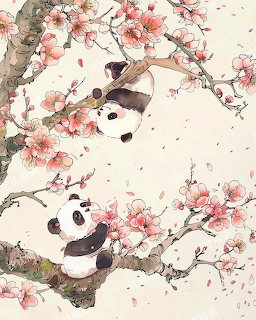 Pandas in Cherry Blossoms