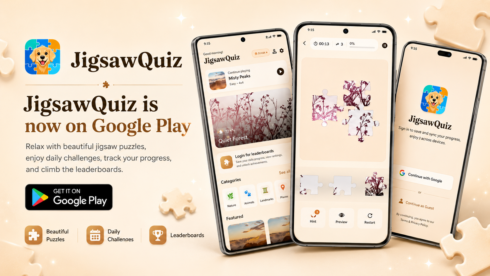 Jigsaw Quiz Android App: Relaxing Picture Puzzles Now on Google Play