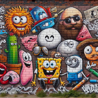 Cartoon Characters Graffiti Wall