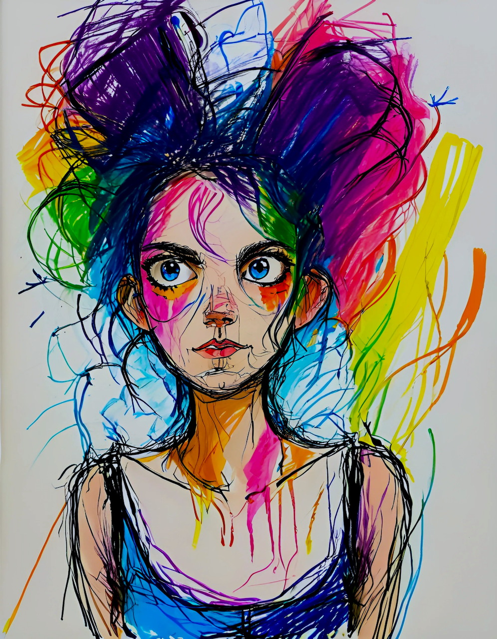 Colorful Scribbled Girl Portrait