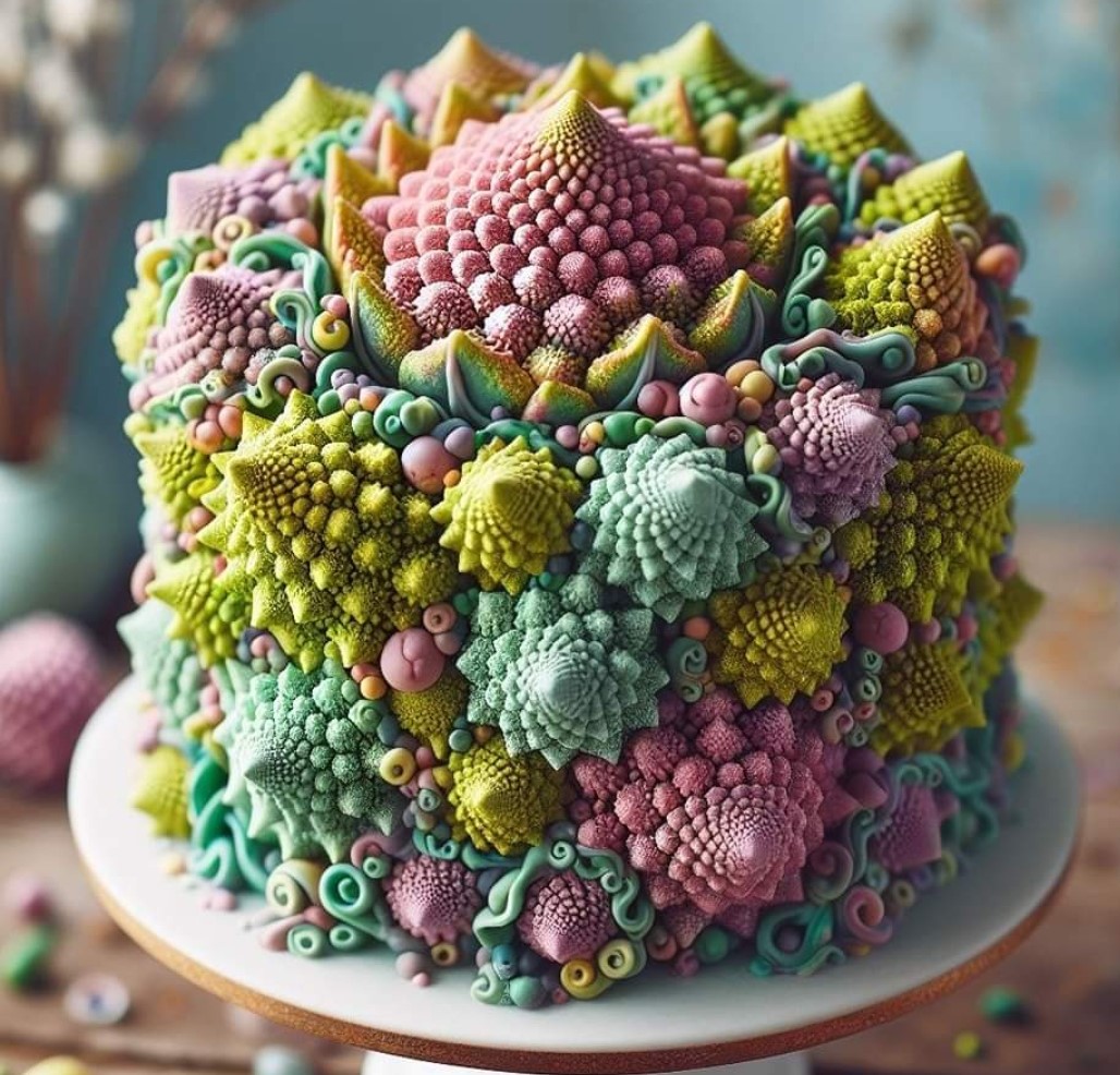Ornate pastel cake covered in intricate frosting swirls and geometric floral patterns on a white plate