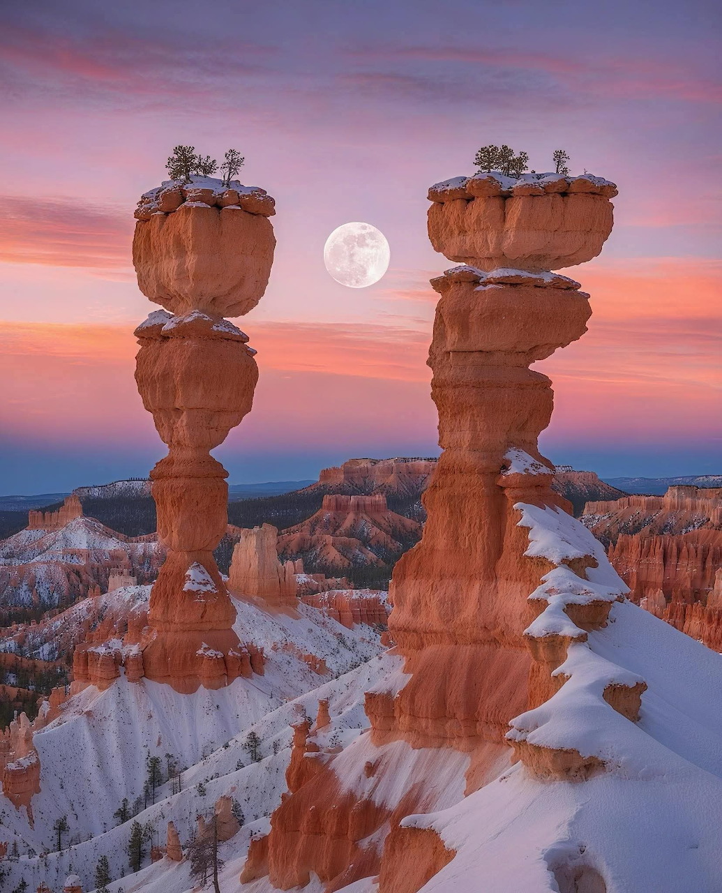 Moon Over Bryce Canyon Hoodoos