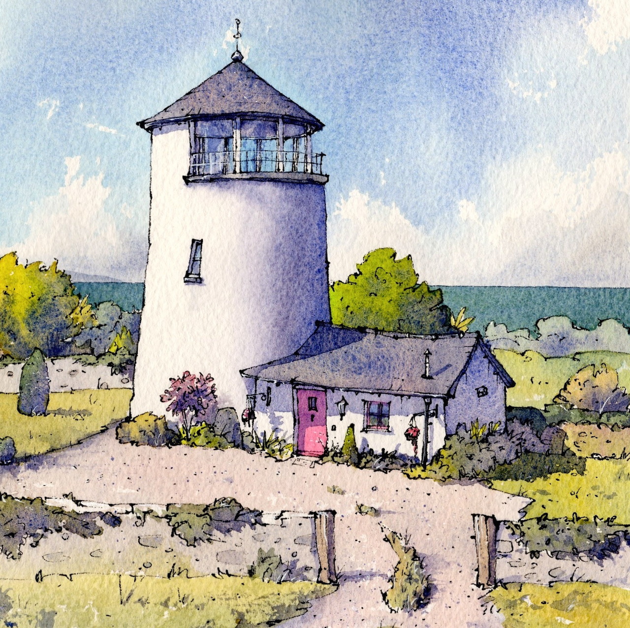 Coastal Lighthouse Watercolor