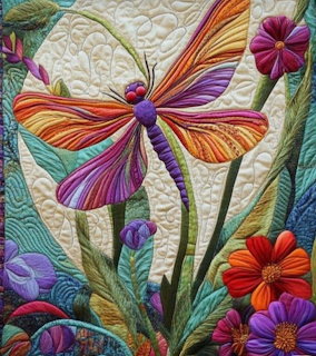 Colorful Dragonfly Quilt Art