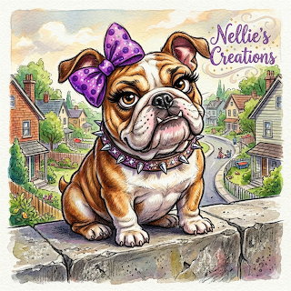 Bulldog with Purple Bow