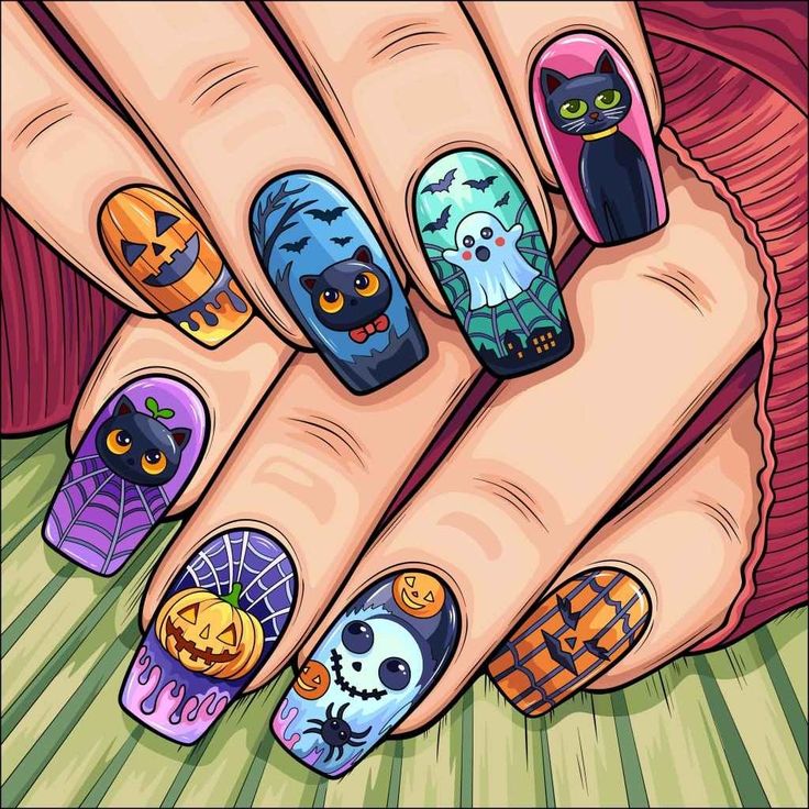 Halloween Nail Art Cats