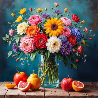 Colorful Flower Bouquet with Fruit